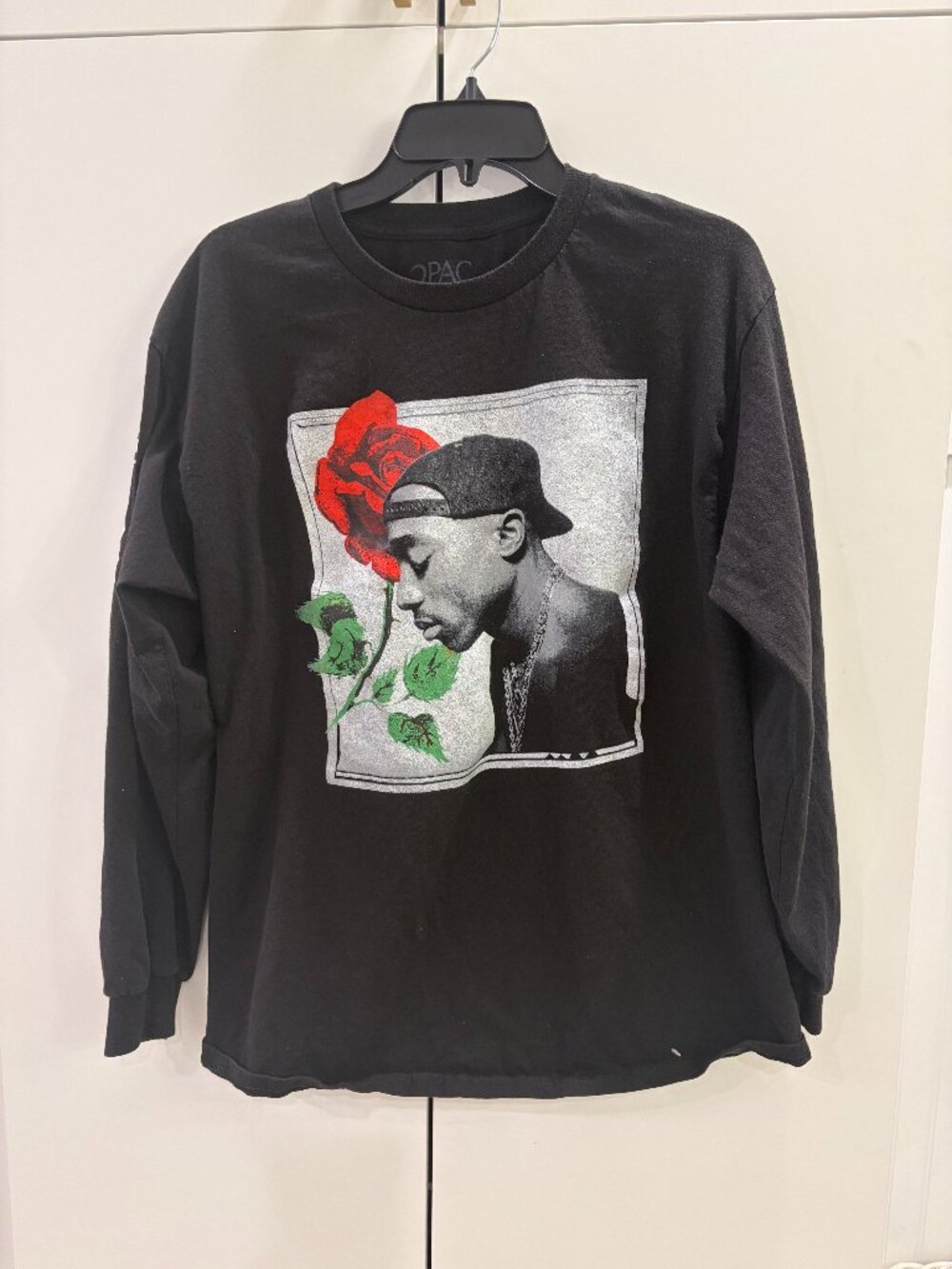 Tupac Long Sleeve T-Shirt Black Single Rose, Sz Large, Y2K, Vintage, EUC